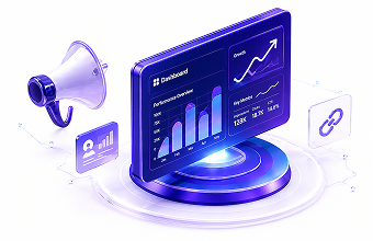 Illustration of an AdTech advertising platform dashboard